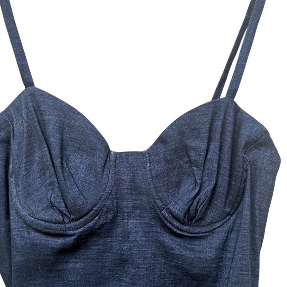 Annelore Denim Corset Top Size 10 Blue Stretch Linen Blend Bustier Camisole - Picture 6 of 10
